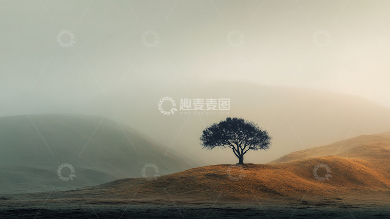 高清大图下载【趣麦麦图】起伏山丘上的孤独之树