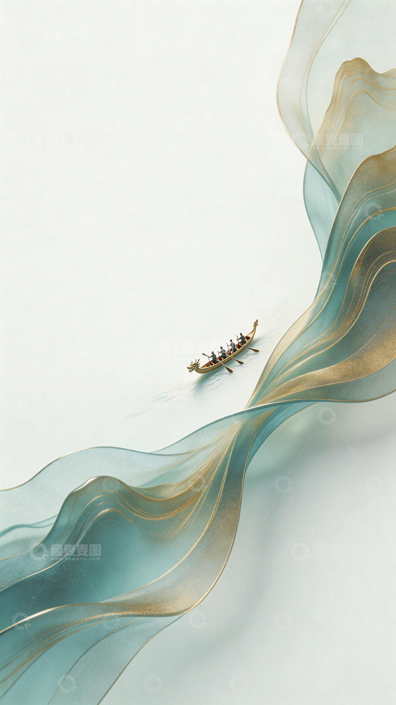 高清大图下载【趣麦麦图】简约抽象龙舟水墨画
