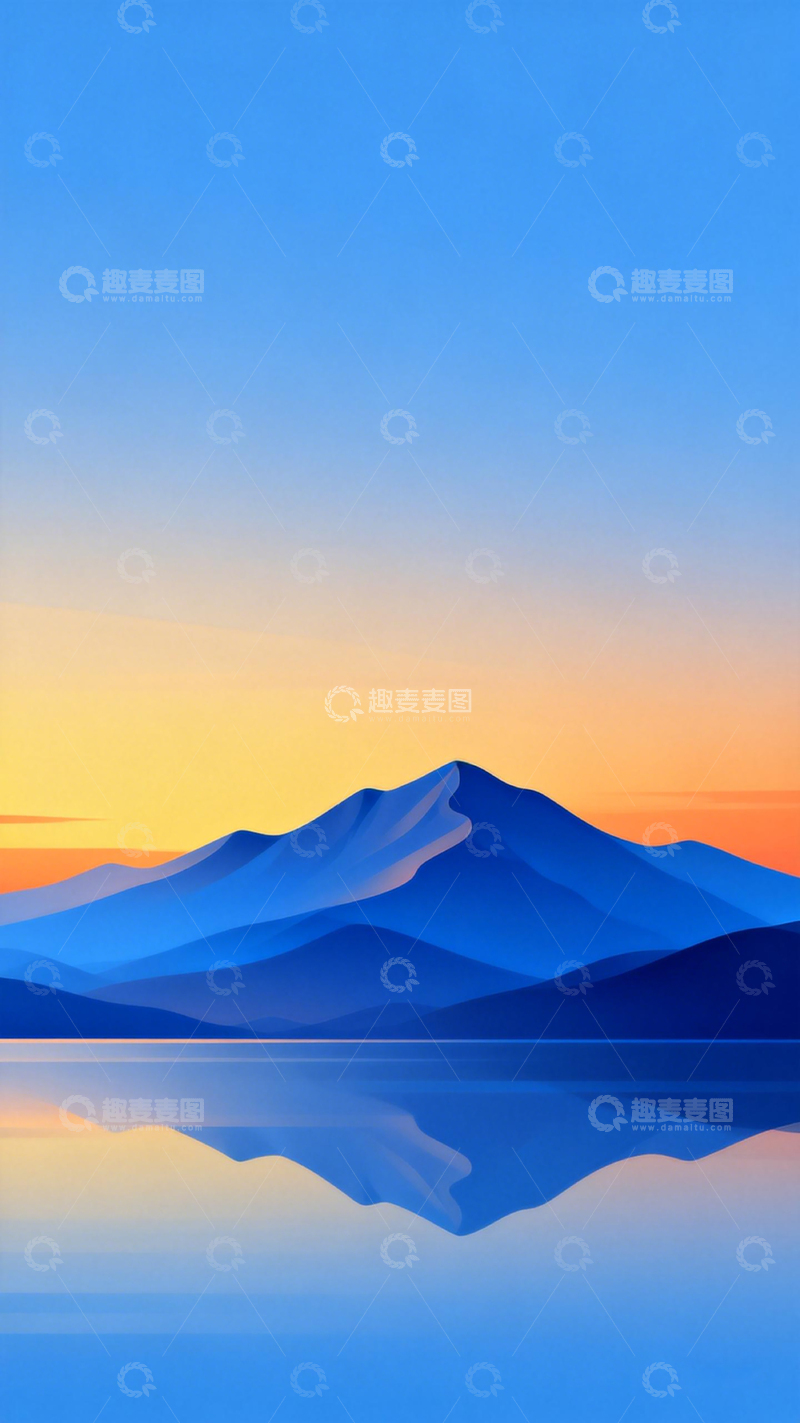 高清大图下载【趣麦麦图】山水夕阳倒影