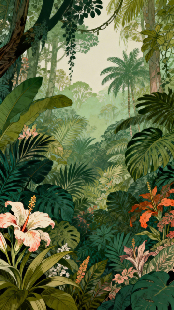 热带雨林彩绘风景插画