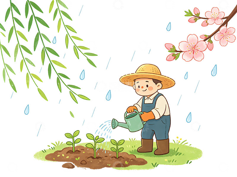高清大图下载【趣麦麦图】-卡通农夫浇花插画