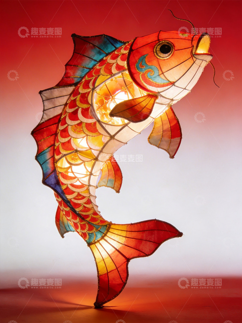 高清大图下载【趣麦麦图】非遗布艺油纸鱼灯1