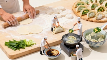 中式厨房制作饺子模型场景