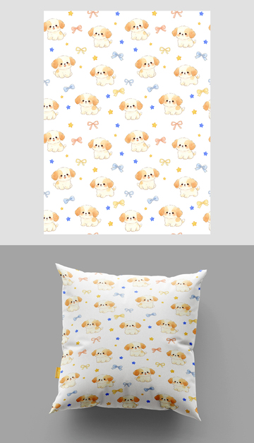 卡通小狗抱枕四方连续底纹图案