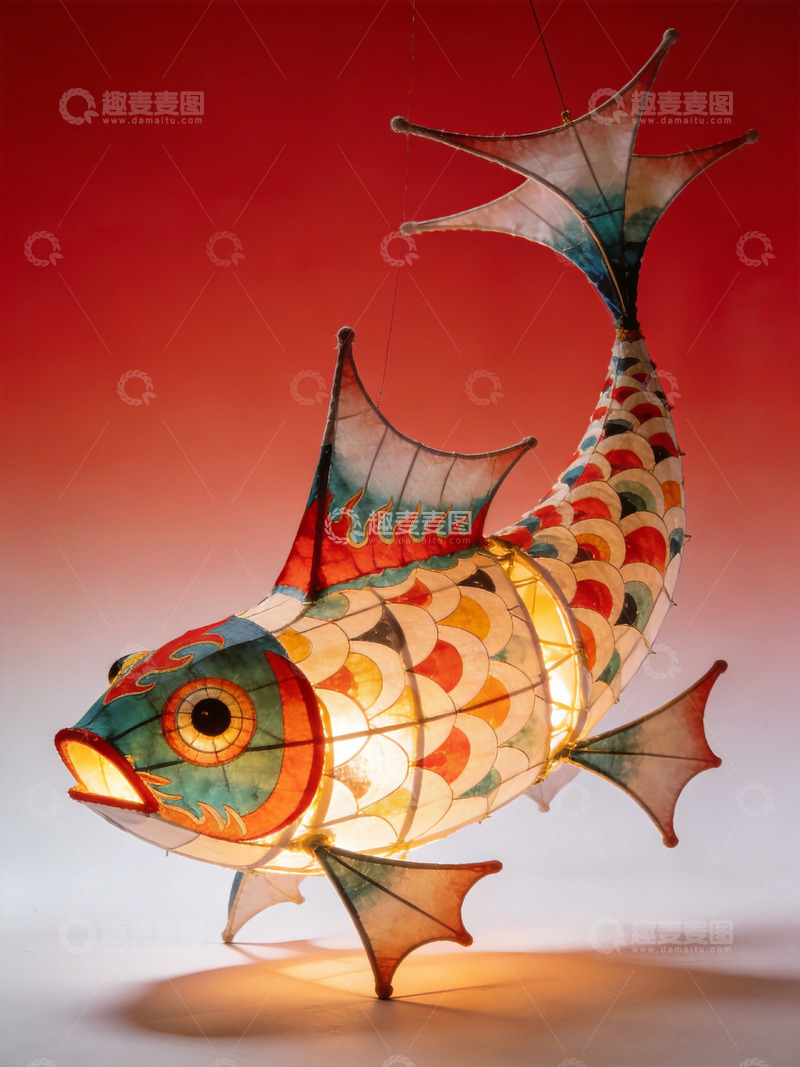 高清大图下载【趣麦麦图】非遗布艺油纸鱼灯3