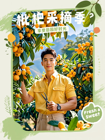 田园风枇杷采摘海报设计