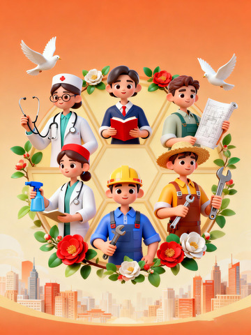 卡通职业劳动节人物插画设计