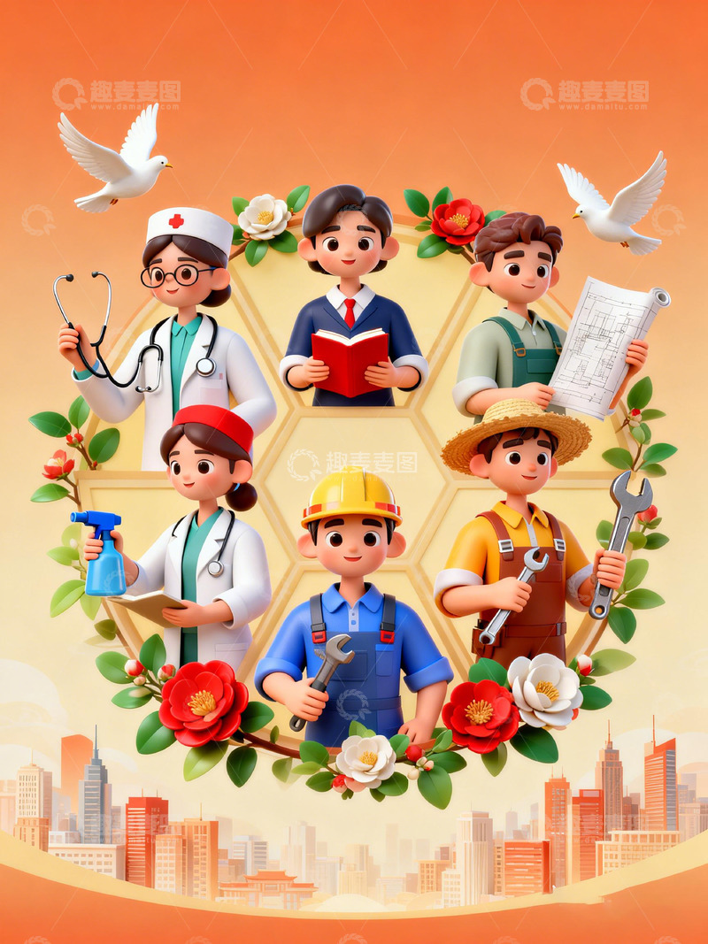 高清大图下载【趣麦麦图】卡通职业劳动节人物插画设计