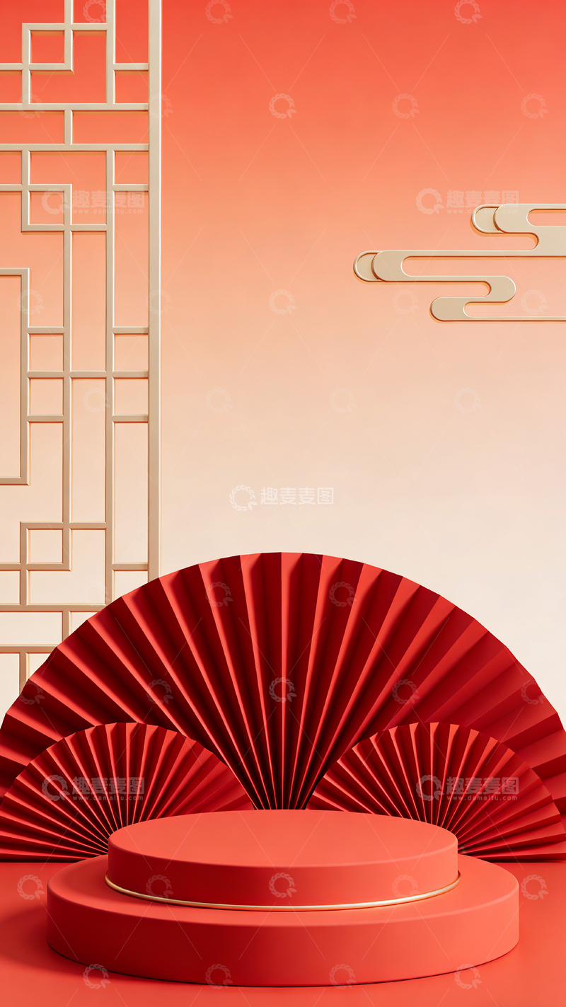 高清大图下载【趣麦麦图】红色中国风舞台展示设计