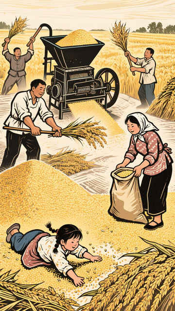 白描版画农场丰收场景3
