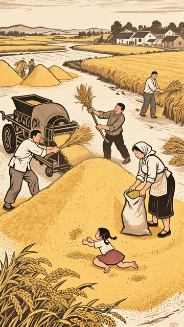 白描版画农场丰收场景2