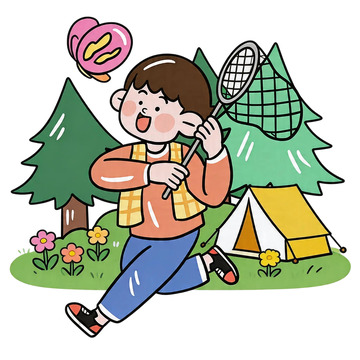 卡通露营玩耍场景插画免扣素材元素