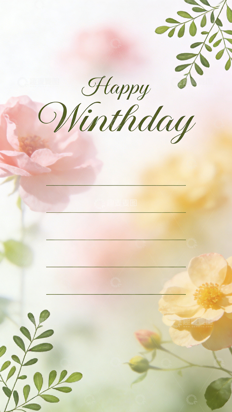 高清大图下载【趣麦麦图】温馨生日祝福花卉背景