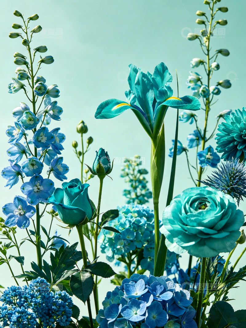 高清大图下载【趣麦麦图】蓝色花卉拼贴艺术装饰画