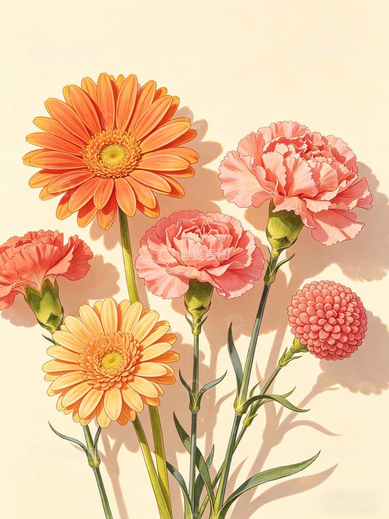 高清大图下载【趣麦麦图】暖色调花卉插画