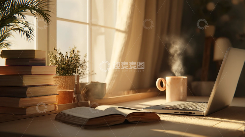 高清大图下载【趣麦麦图】早晨的静谧书桌时光