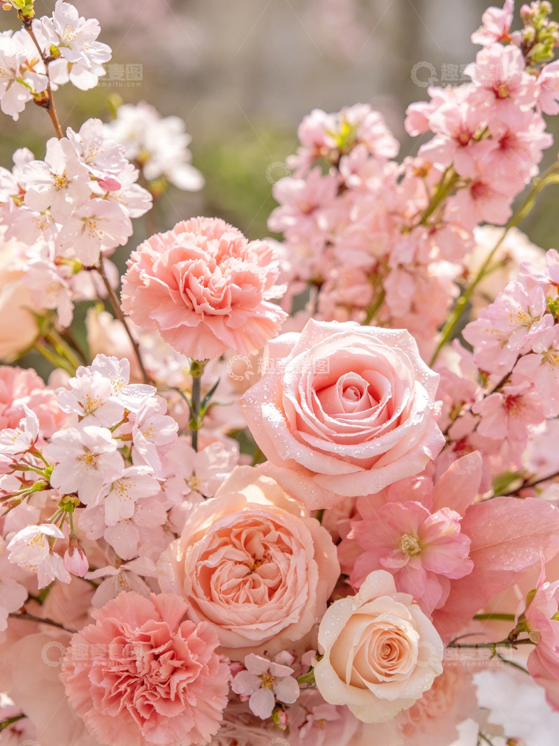 高清大图下载【趣麦麦图】粉色玫瑰樱花花卉特写