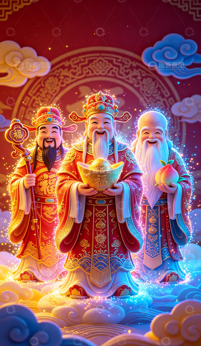 高清大图下载【趣麦麦图】财神爷祈福图壁纸装饰画