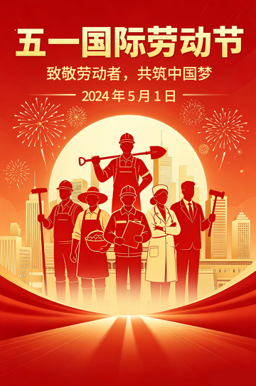 红金色调劳动节宣传海报