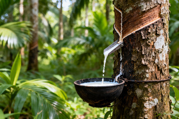 野外橡胶树原生割胶收胶全过程7