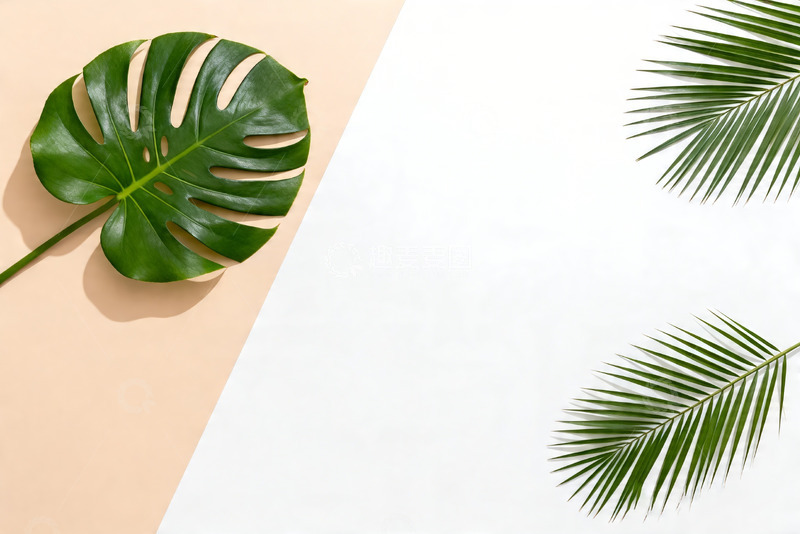 高清大图下载【趣麦麦图】-ins 极简绿植光影平面背景3