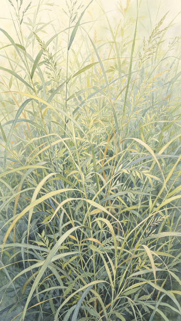 朦胧草丛水彩画