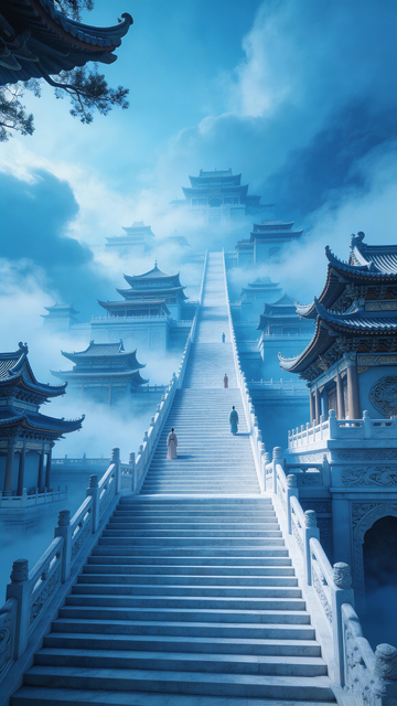 仙山宫殿雾霭古风