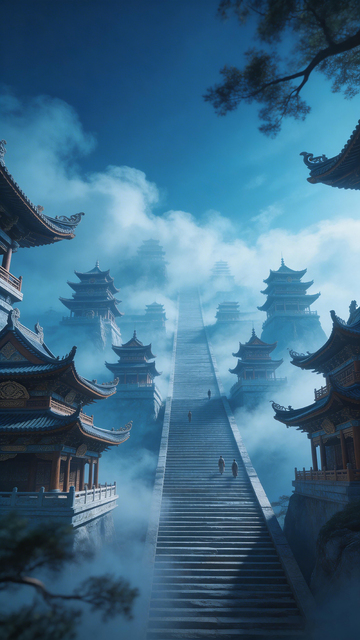 古风仙境宫殿雾气峦山