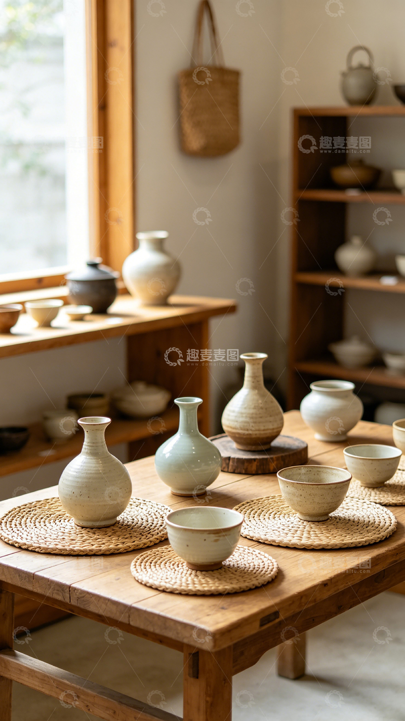 高清大图下载【趣麦麦图】陶艺工作室陶瓷器皿展示