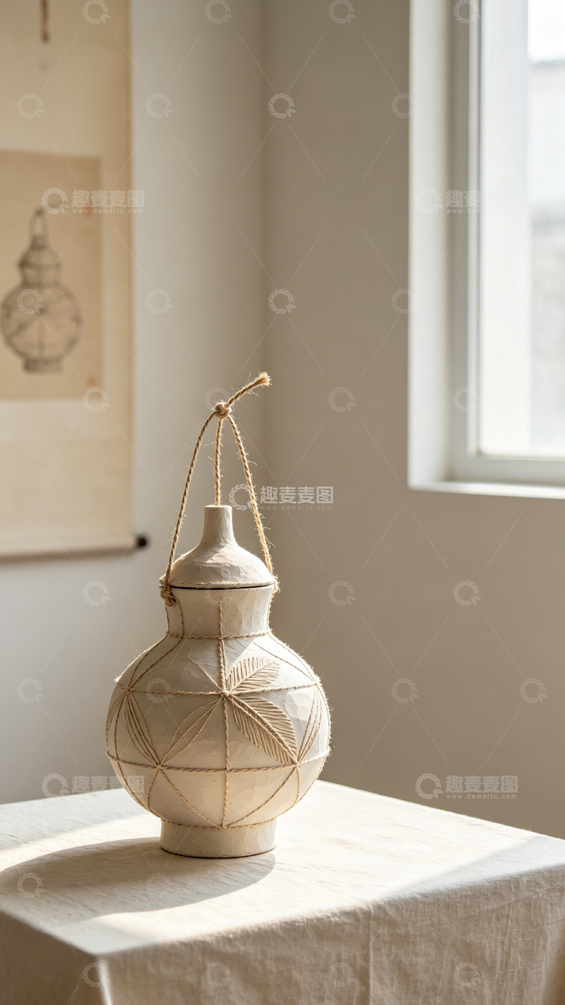高清大图下载【趣麦麦图】简约陶艺花瓶室内陈设摄影