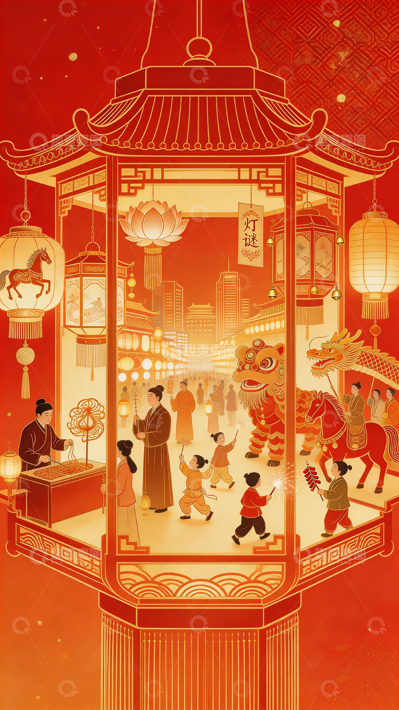 高清大图下载【趣麦麦图】春节庆典灯笼插画