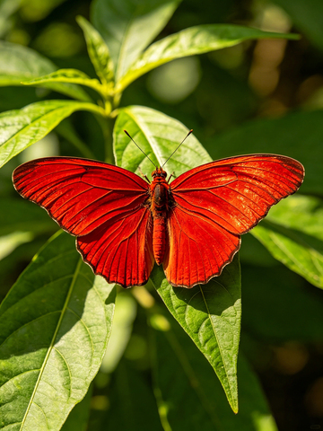 树叶上的红蝴蝶