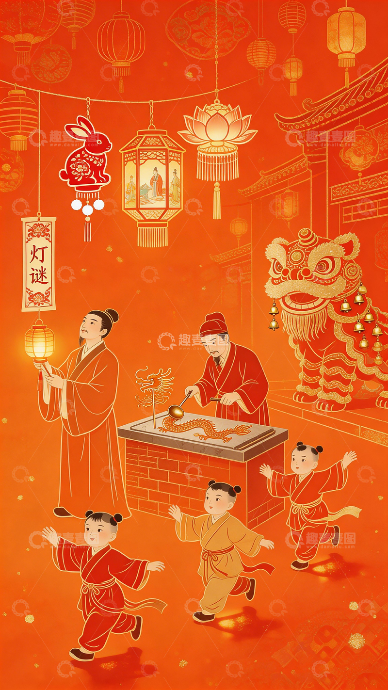 高清大图下载【趣麦麦图】中国风春节庆典插画
