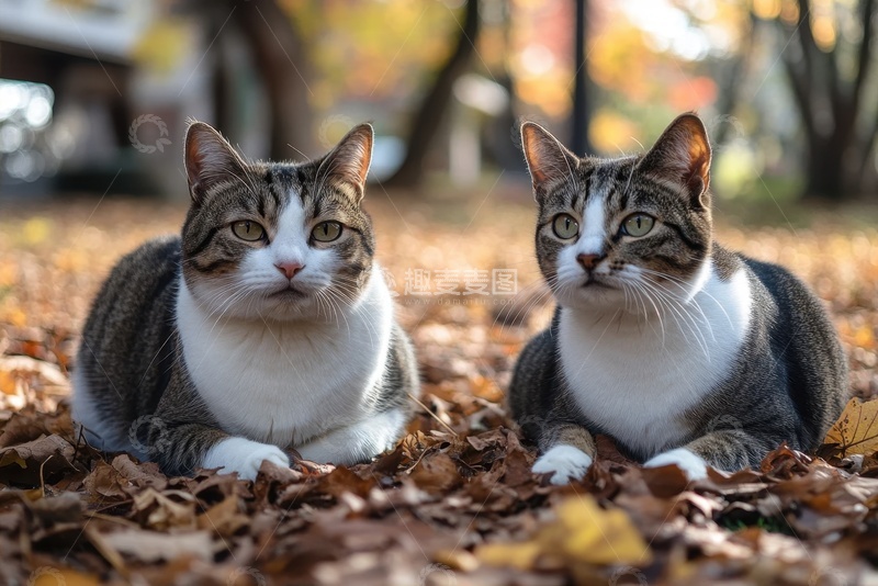 高清大图下载【趣麦麦图】两只可爱的灰色小猫咪