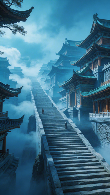 古风仙境宫殿石阶美景