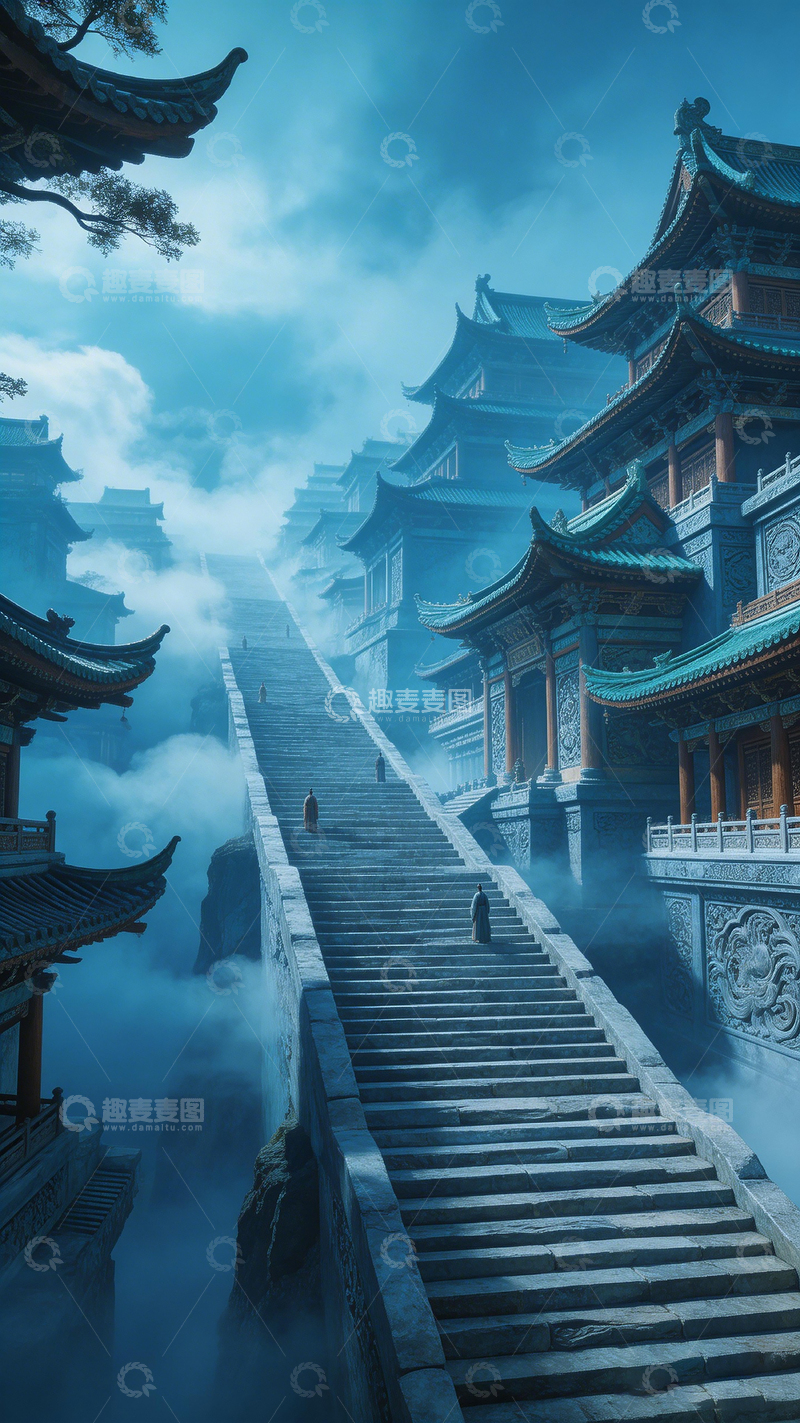 高清大图下载【趣麦麦图】古风仙境宫殿石阶美景