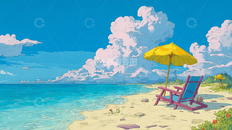 高清大图下载【趣麦麦图】夏日晴空下的孤独椅影