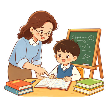 卡通教师教学场景免扣素材插画