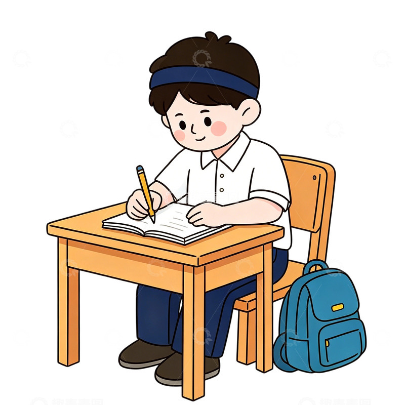 高清大图下载【趣麦麦图】卡通小男孩学习场景插画免扣素材