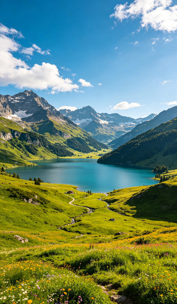 山水风光湖泊草地美景