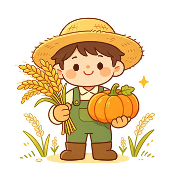 卡通农民秋收插画免扣素材元素