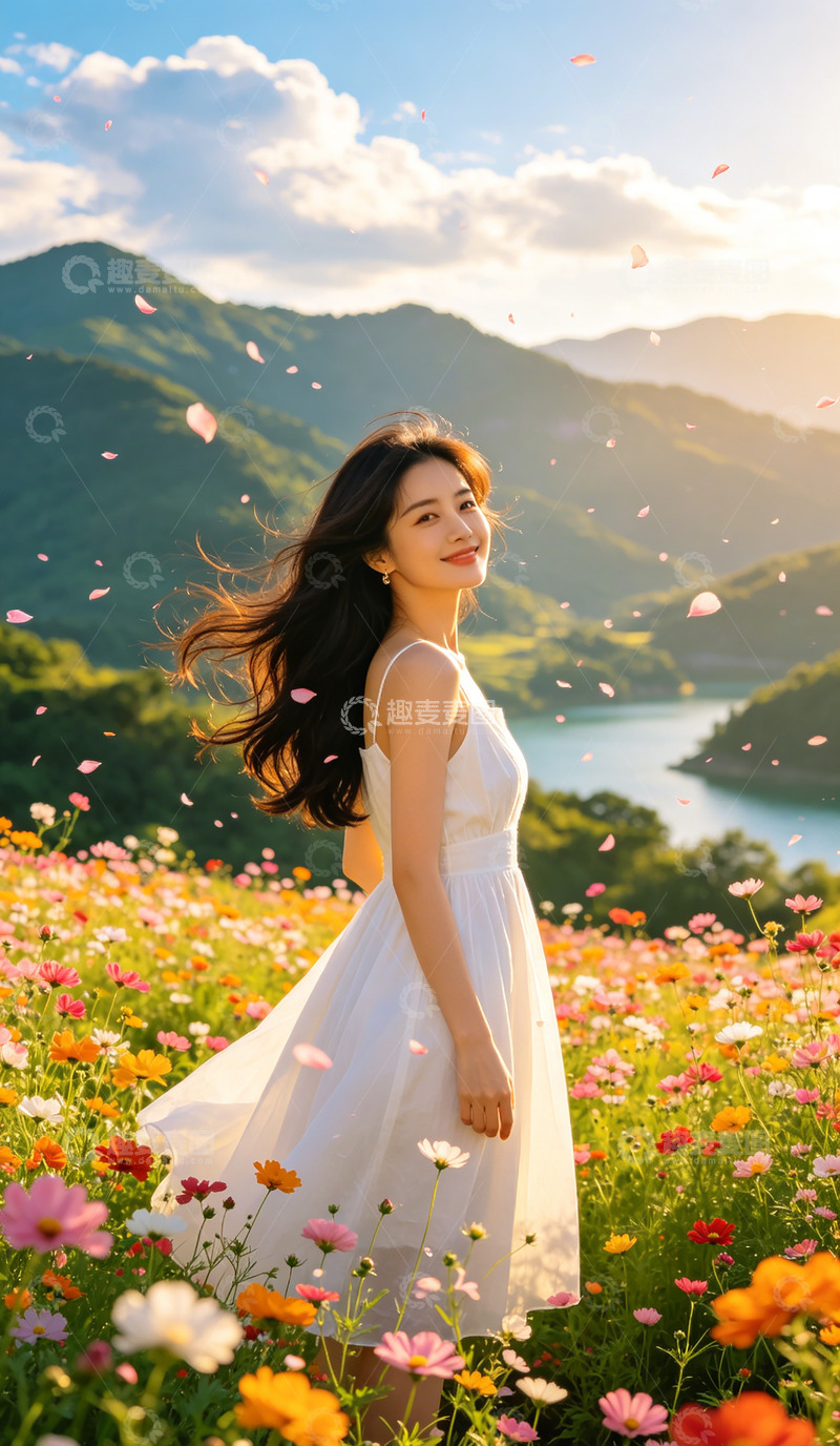 高清大图下载【趣麦麦图】花海仙境白衣女子写真