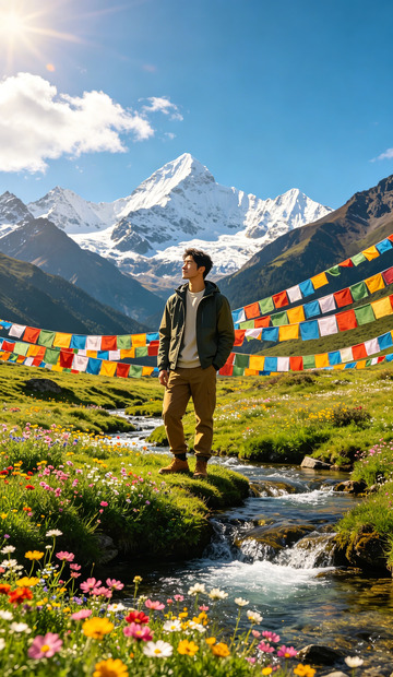 雪山溪流风光摄影图片