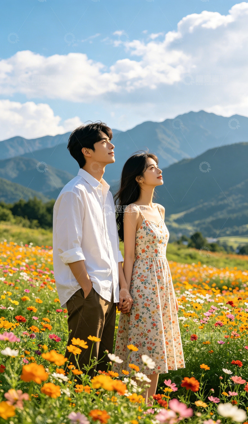 高清大图下载【趣麦麦图】花海情侣写真自然风光摄影