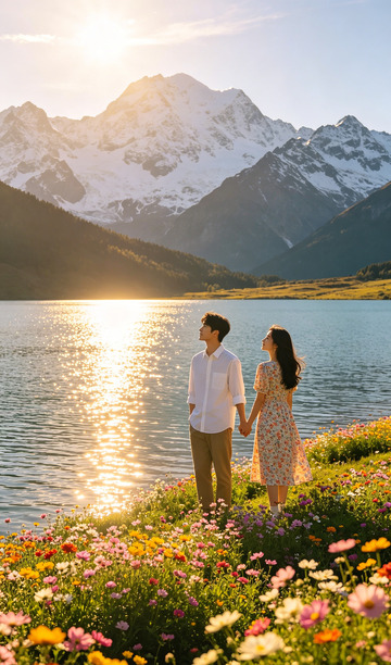 山水情侣浪漫花海