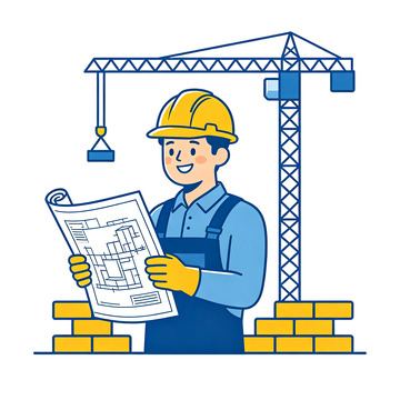 卡通建筑工人施工插画免扣设计元素