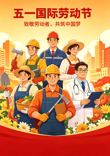 五一节庆工人插画宣传海报