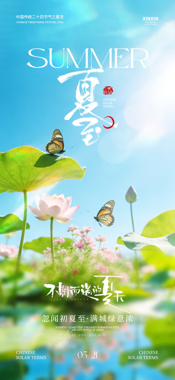 夏日荷花蝶舞海报设计