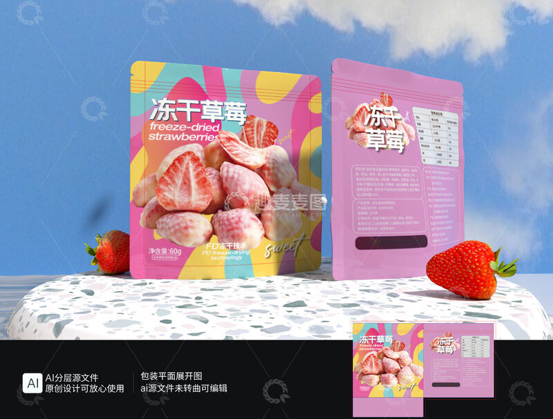 源文件下载【趣麦麦图】冻干草莓包装设计