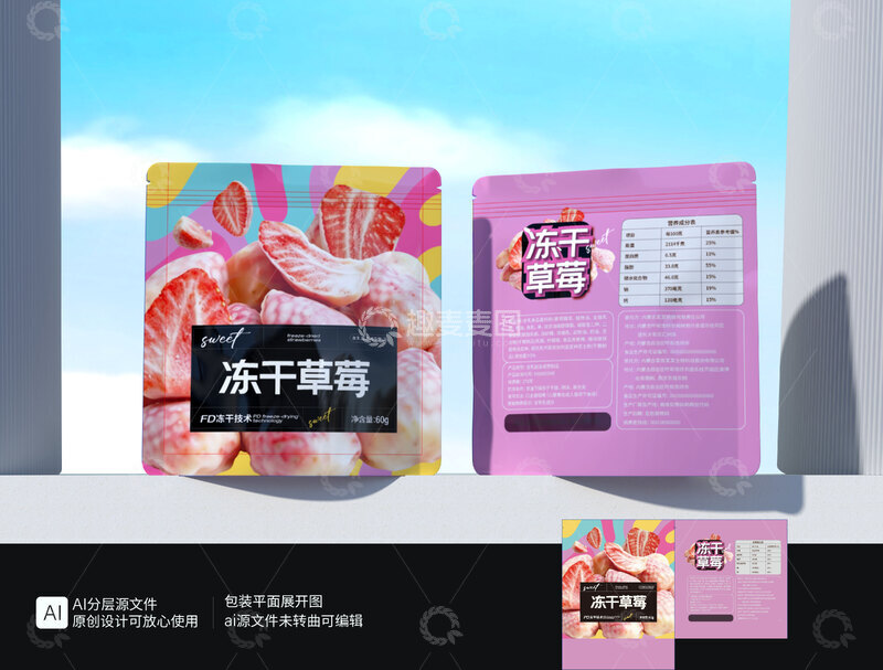 源文件下载【趣麦麦图】冻干草莓包装设计